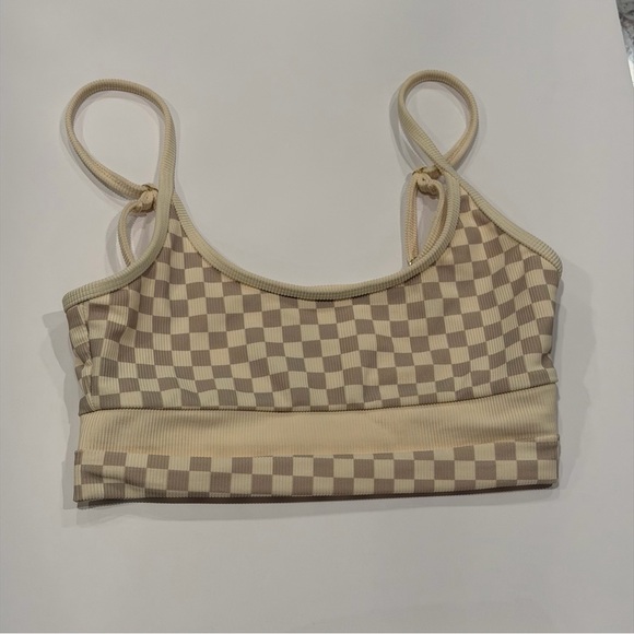 NWOT Beach Riot Eva Bikini in Tan Checkered Top M and Bottoms L High Waisted Set - Picture 5 of 15